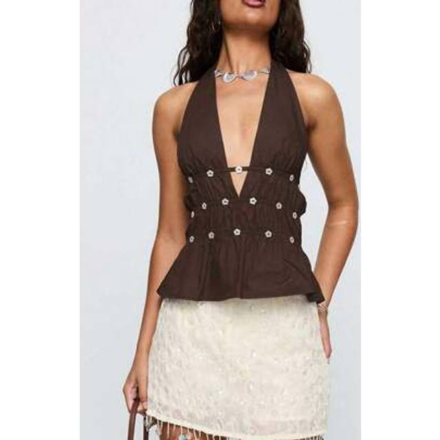 SHEIN Womens Fairy Halter Neck Crop Tank Top Summer Sleeveless Shirt Cute Going Out Flowy Y2k Cami Shirt
