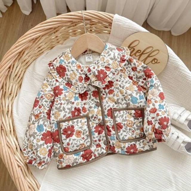 SHEIN Babygirl Floral Pattern Thermal Lined Casual Jacket, Suitable For Autumn/Winter