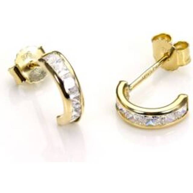 9ct Gold & Cz Crystal Huggie Stud Earrings / Huggy / Studs / Earring