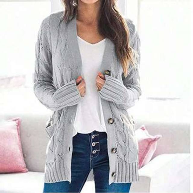 SHEIN Women Autumn Winter Knit Cardigan Long Sleeve Button Closure Solid Color Casual Sweater Jacket With Pockets Fall Knitwear Outerwears