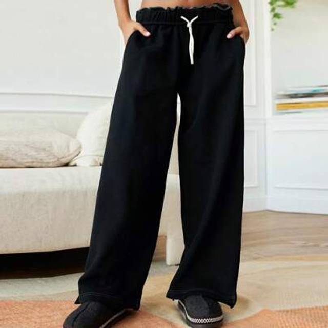 SHEIN Womens Low Waisted Long Pants Solid Color Split Flare Leg Elastic Drawstring Wide Leg Trousers Dailywear