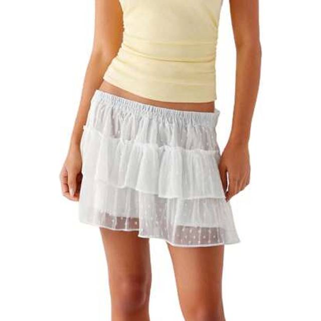 SHEIN Women Flocking Dot Mini Skirts Elastic Waist A-Line Tulle Layered Ruffled Short Cake Skirt Summer Streetwear