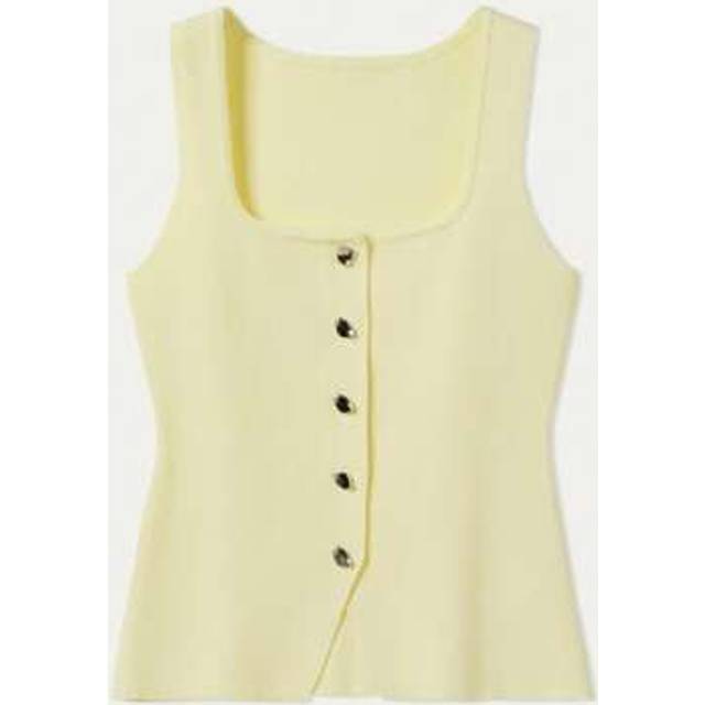 SHEIN SEREN Summer New Cream Yellow Sleeveless Knitted Cardigan Women&#39;s Slim Fit Button Casual Street Style Thin Vest