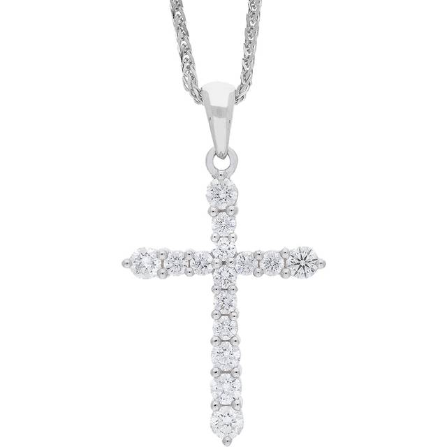 18ct White Gold 0.44ct Diamond 15 Stone Graduated Cross Pendant & Chain