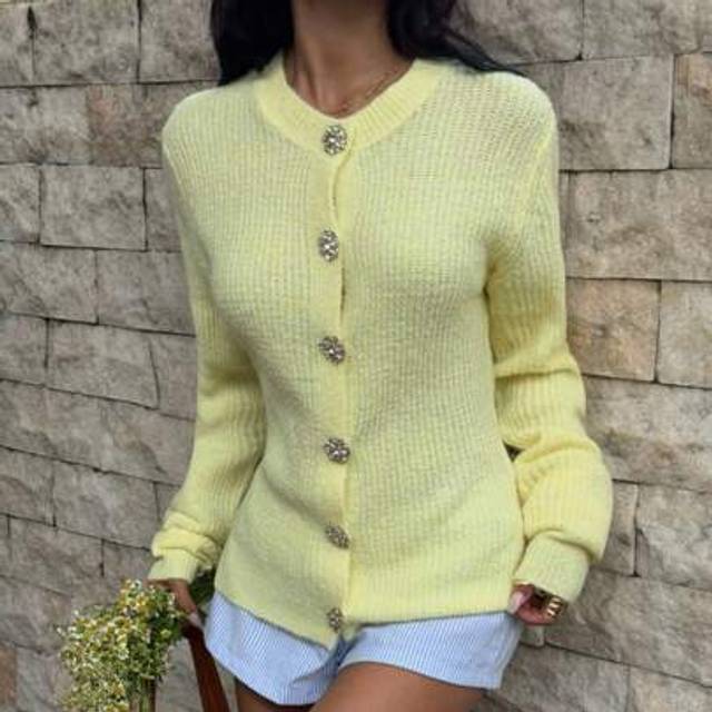 SHEIN Women&#39;s Fashionable Tight Fit Solid Color Button-Up Long Sleeve Cardigan
