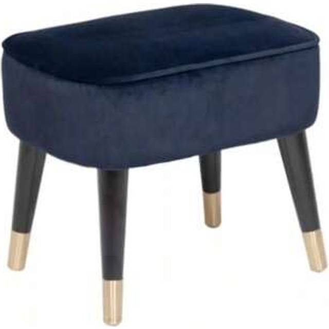 SHEIN Blue / Navy Velvet Footstool With Black And Gold Leg