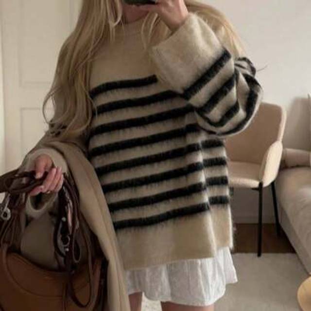 SHEIN Live To Mo Fall Women Clothes Retro Striped Long Sleeve, Round Neck Pullover Knitwear Suitable For Back To School Teacher Outfits For Women Going Out