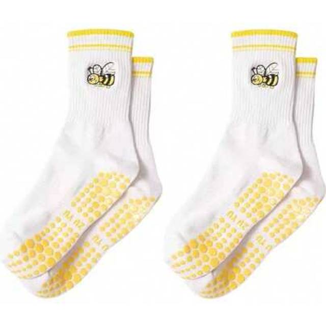 SHEIN 2 Pairs Yellow Embroidered Bee Women&#39;s Pilates Grip Yoga Socks, Suitable For Light Exercise, Home, Back To School Daily Wear, Women&#39;s Mid-Calf Socks,