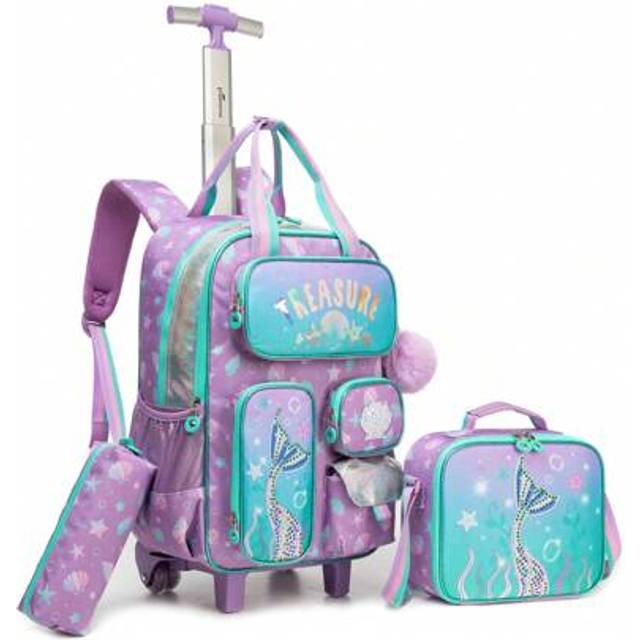 SHEIN 3PCS Girls Rolling Backpack Roller Backpack With Wheels Elementary Kindergarten School Students School Bag For School Girls Back To School