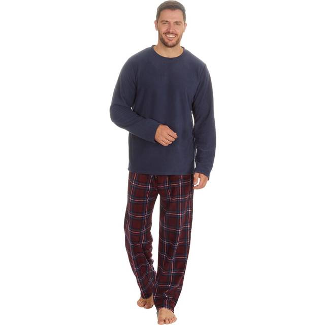 (Navy, L) Metzuyan Mens Warm Soft Fleece Checked Pyjamas Pajamas Pj Set Long Sleeve S-Xl