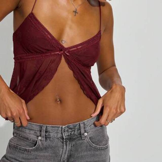 SHEIN Women Floral Embroidery Mesh Lace Camisole Y2k Lace Trim Cami Tops Summer Spaghetti Strap Sleeveless V Neck See Through Tank Tops