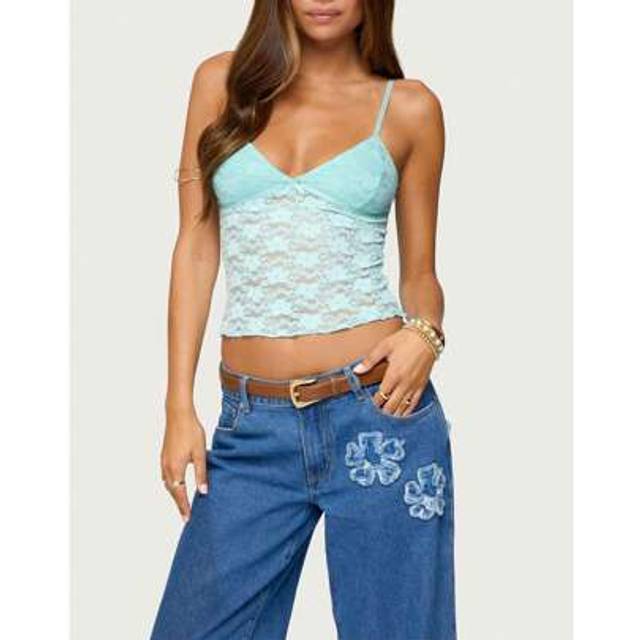 SHEIN Womens Y2k Lace Cami Tops Going Out Crop Tank Tops Spaghetti Strap Mesh See Through Camisole Summer Casual Tops