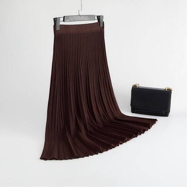 (brown, One Size) British A-Line Skirt Knitted Skirt Autumn and Winter Women&apos;s Pleated Drape One Step Big Swing Slim Combed Cotton Umbrella Skirt