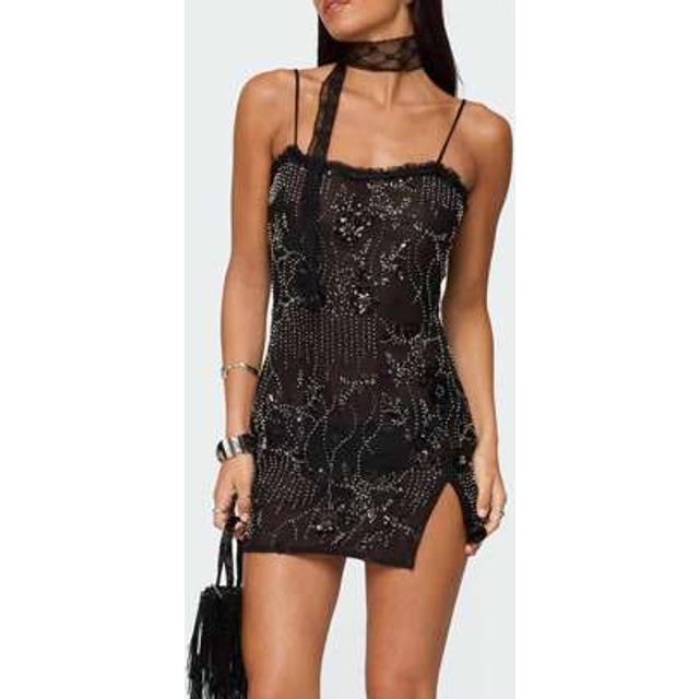 SHEIN Women Sequin Sparkly Rhinestone Mini Dress Split Hem Sleeveless Backless Glitter Short Cami Dresses Party