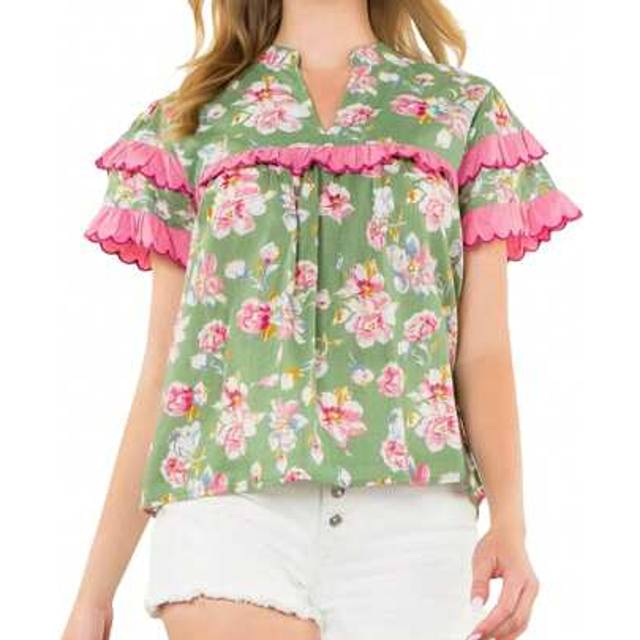 SHEIN Women Boho Floral Peplum Shirt Flutter Sleeve Ruffle Babyboll Tops V Neck Patchwork Going Out Blouse Top