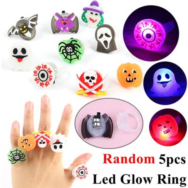 (5pcs Ring) 5PCS LED Luminous Toys Finger Ring Brooch Kids Toy