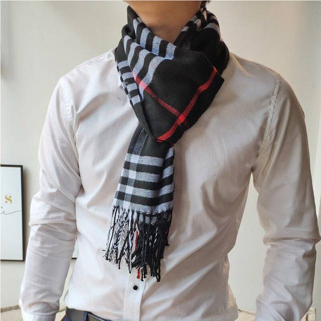 Mens Long Shawl Wrap Cashmere Scarf Winter Warm Soft Fringe Striped Gift