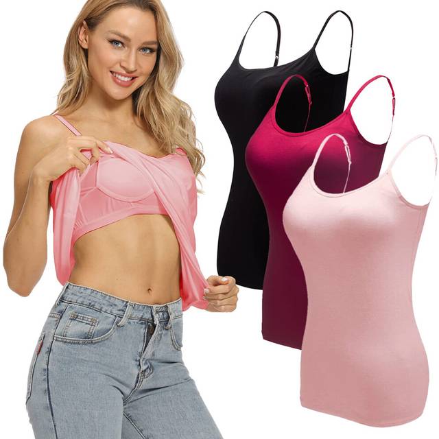 Ibeauti Womens Camisoles Tops with Built in Padded Bra Basic Breathable Tank Top (Black/Pink/Wine  X-Large  x_l)