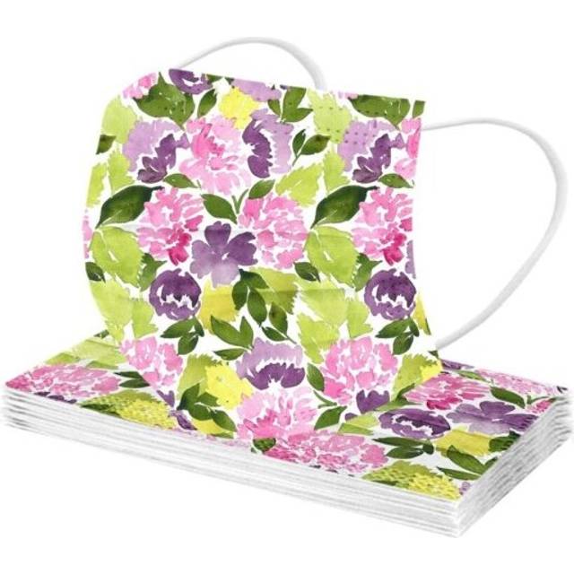 (L) Women Face Mask Disposable 3Ply Floral Print Adult Protection Mouth Mask 10Pcs