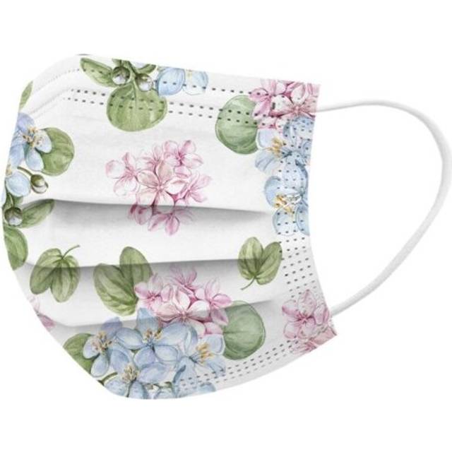 (F) Women Face Mask Disposable 3Ply Floral Print Adult Protection Mouth Mask 10Pcs