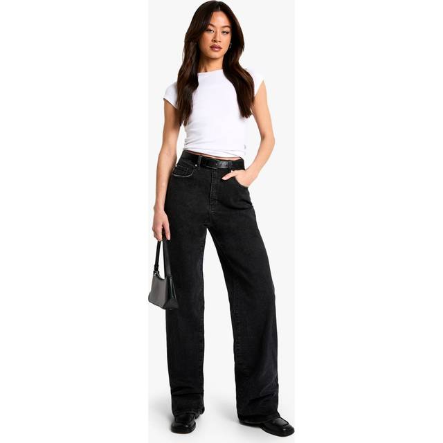 Womens Tall Comfort Stretch High Waist Straight Leg Jean - Washed Black - 8/34L