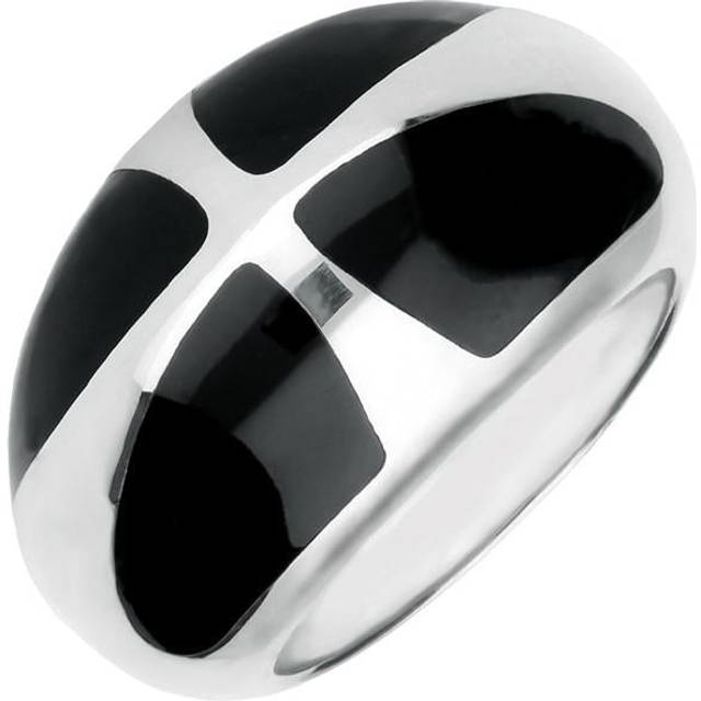 Sterling Silver Whitby Jet Cross Dome Ring - Option1 Value Silver