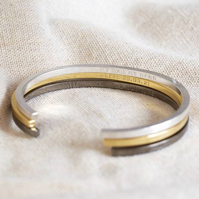 Personalised Men's Brushed Bar Bangle - black/gold - small