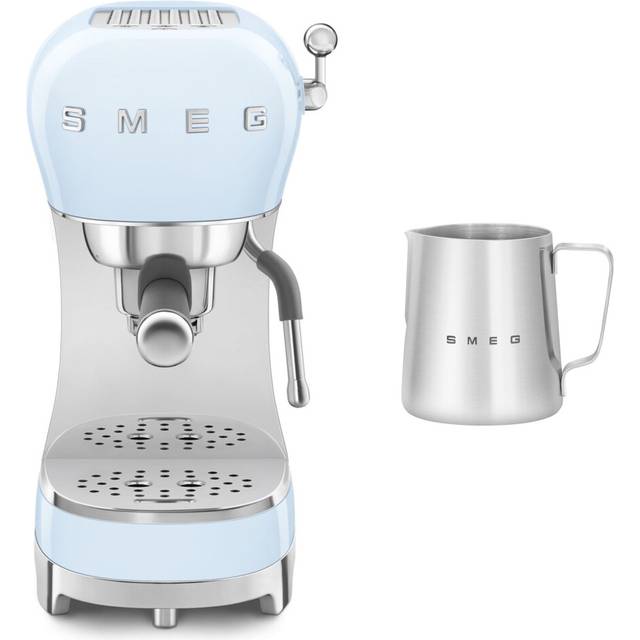 (Pale Blue) Smeg ECF02 Espresso Machine + CMMJ01 Milk Frothing Jug Bundle