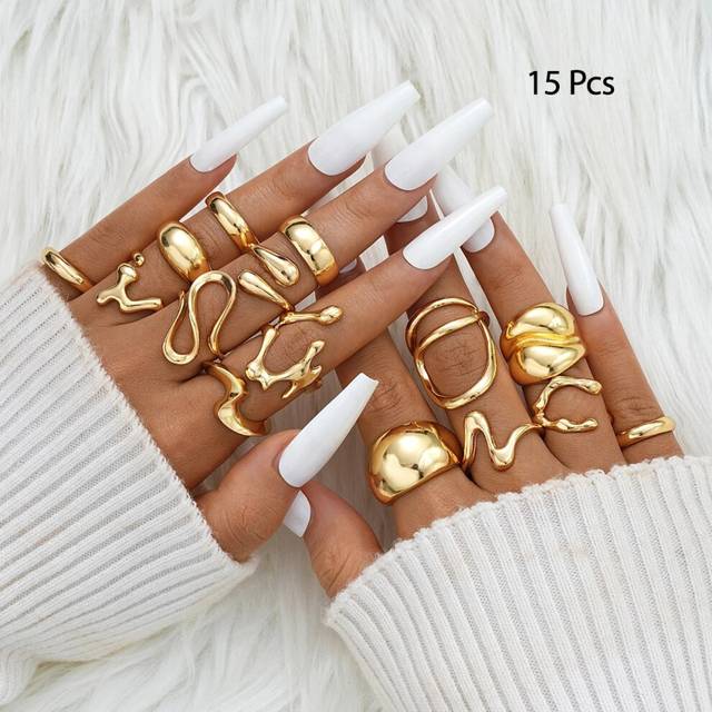(156) 15/46/47Pcs Fashion Geometric Knuckle Rings Set For Women Butterfly Heart Rose Gold Color Finger Ring
