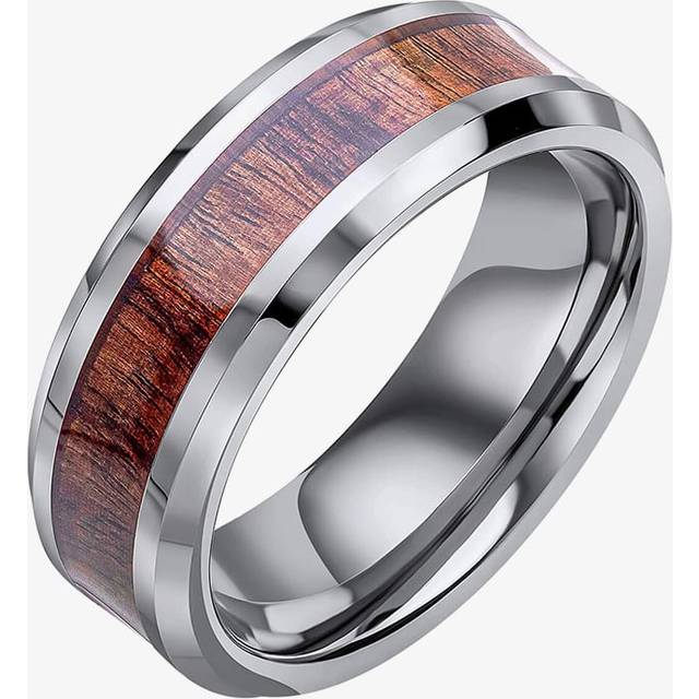 Fred Bennett Tungsten & Brown Wood Stripe Ring R3888 67