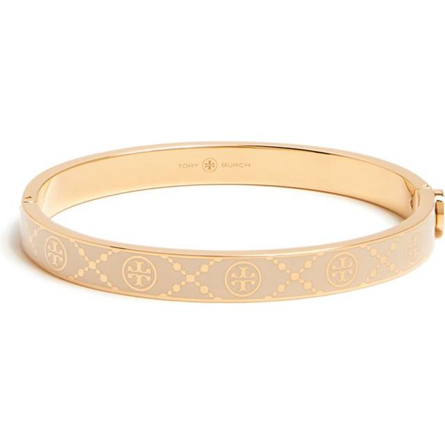 Tory Burch - T Monogram hinge bracelet - women - stainless steel/Enamel - M - Neutrals