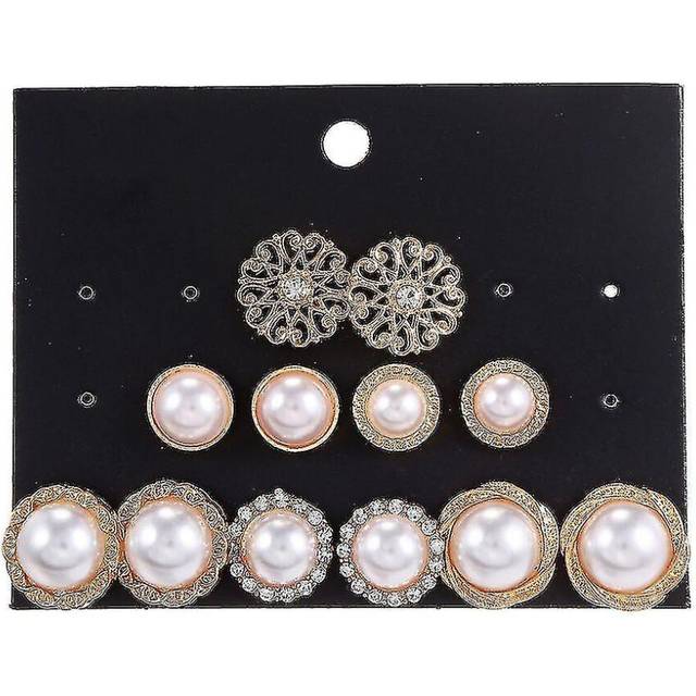 (As show, One size) Earrings 6 Pairs Earings Set Oversized Pearl Ear Studs For Birthday Gift