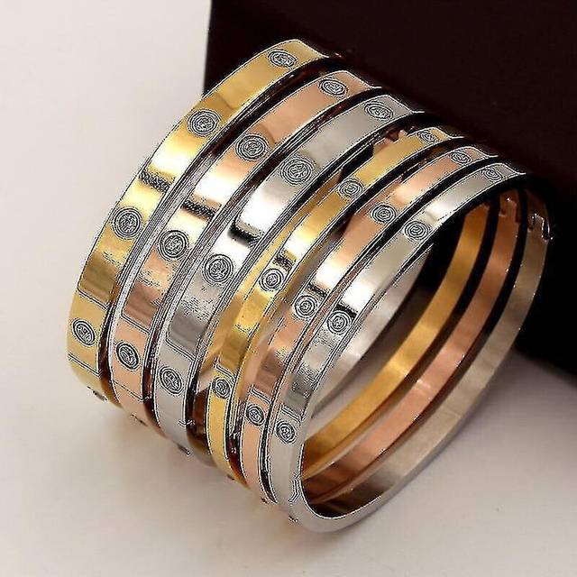Woman Bracelets Stainless Steel, Bangles And Cubic Zirconia Jewelry(7mm Gold)