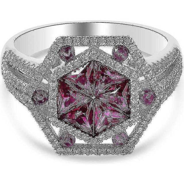 Lustro Stella Red Cubic Zirconia Designer Ring In Platinum Plated Silver Gift For Her 1.49ct(L)