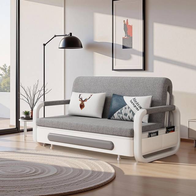 Luxury Linen Sofa Bed - Grey Storage Divan with Solid Beech Wood | Hidden Compartment for British Bedrooms (78cm H x 128cm W x 188cm D)