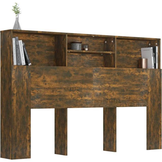 Headboard with shelves, smoked oak, 160cm x 19cm x 103.5cm