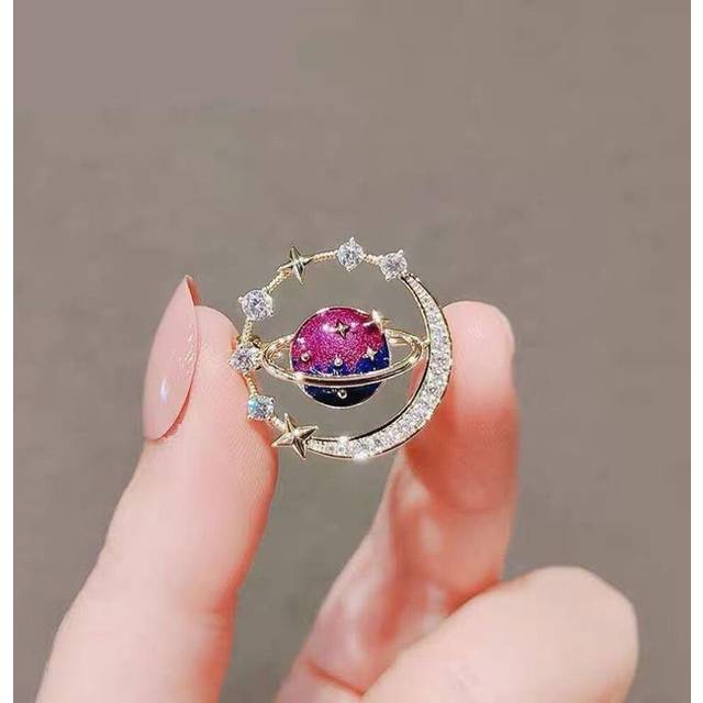 (purple) Cute Earth Moon Star Brooch Blue Planet Clothes Brooch Pin Coat Scarf Brooches