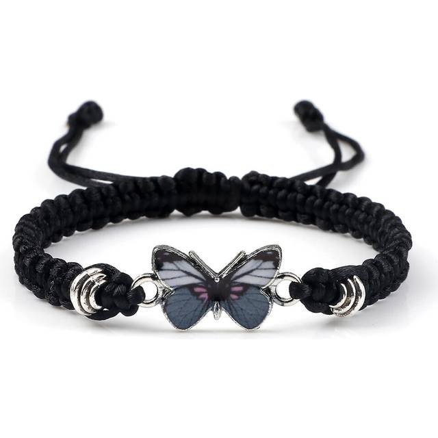 (Black, One size) Hot Sale Bracelet Hand Woven Butterfly Charm Simple Fashion Adjustable Bracelets 17~30cm