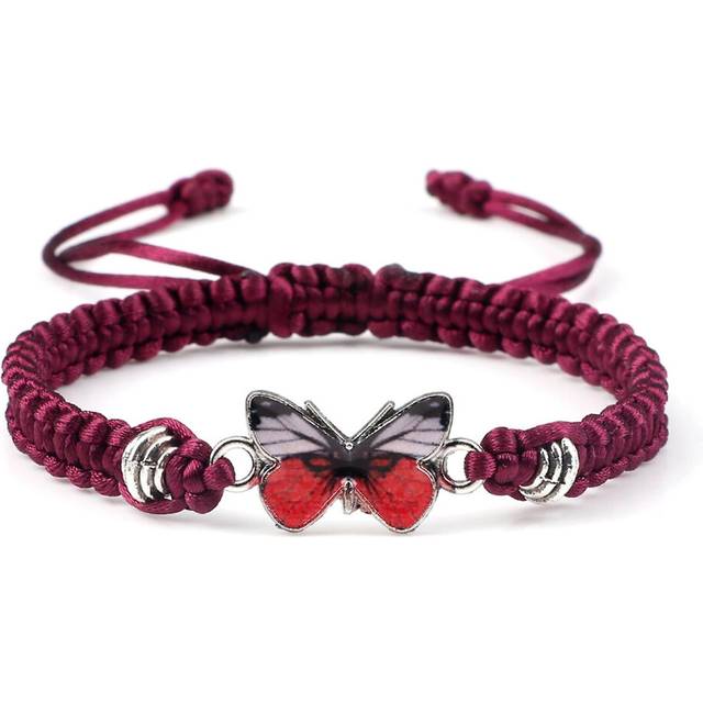 (Wine red, One size) Hot Sale Bracelet Hand Woven Butterfly Charm Simple Fashion Adjustable Bracelets 17~30cm