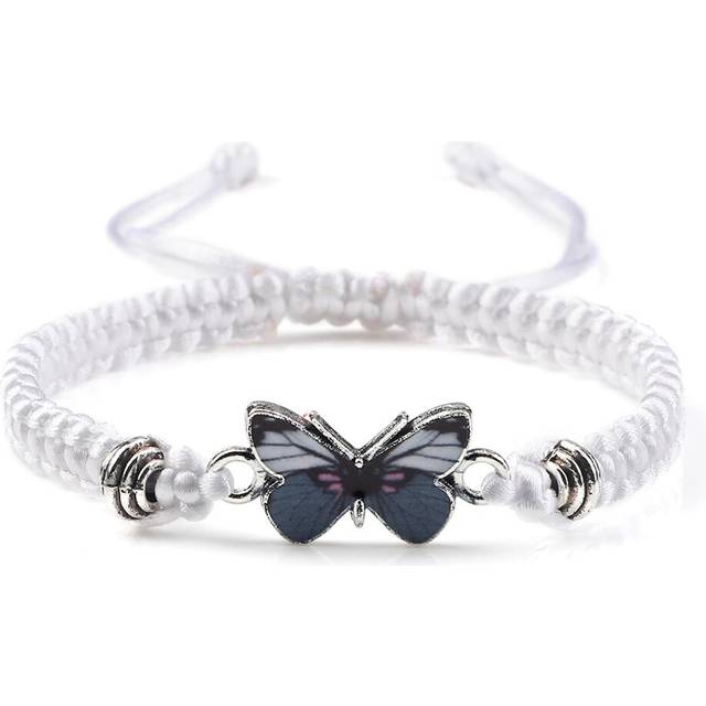 (White, One size) Hot Sale Bracelet Hand Woven Butterfly Charm Simple Fashion Adjustable Bracelets 17~30cm
