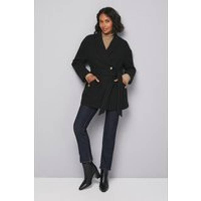 Womens Belted Shawl Collar Coat - Black - 12