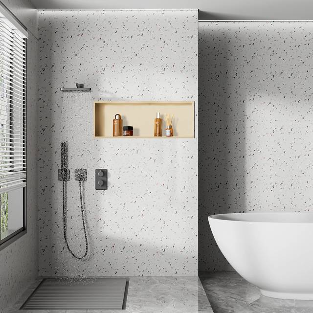 Pearlean Stainless Steel Shower Niche for bathroom Organiser, Water proof - Gold (30.5cm H X 91.5cm W X 10cm D)