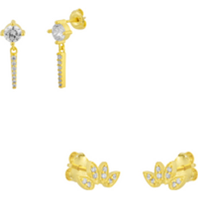 Sterling Silver Flower Stud And Spike Drop Earrings in Gold