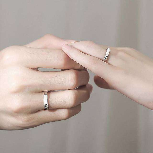 (As show, One size) 1 Pair Sun Moon Lover Rings Set Couple Rings Adjustable Matching Promise Rings