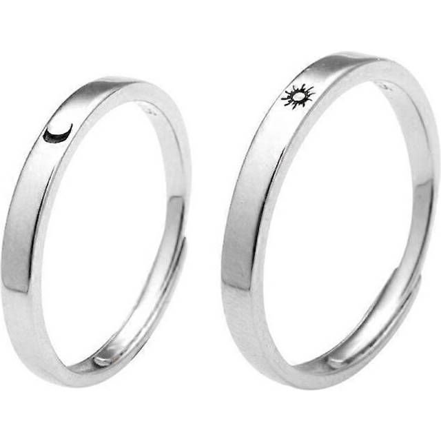 (As show, One size) 2 Pcs Sun Moon Couple Rings Set Simple Love Band Rings Gift for Family Members