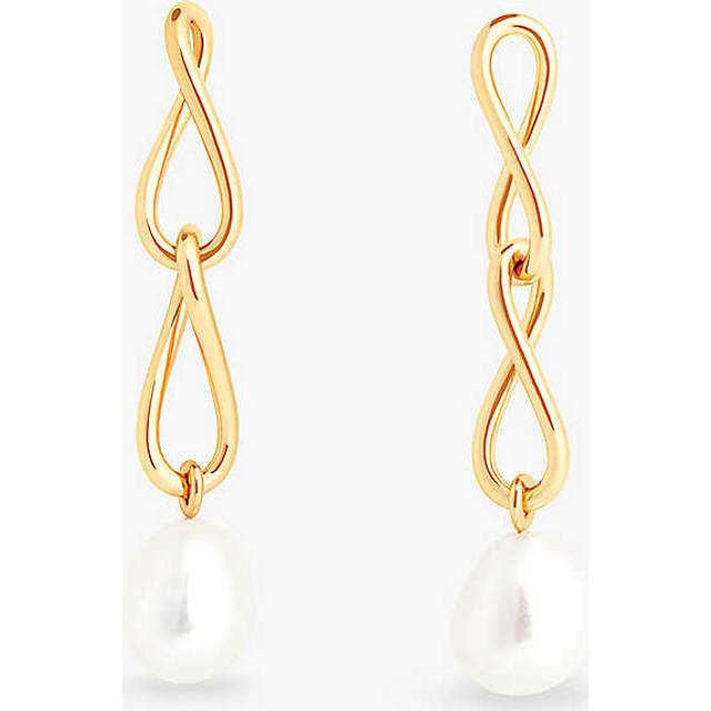 Womens Astrid & Miyu Infinite 18ct Yellow Gold-Plated Sterling-Silver and Freshwater-Pearl Drop Earrings