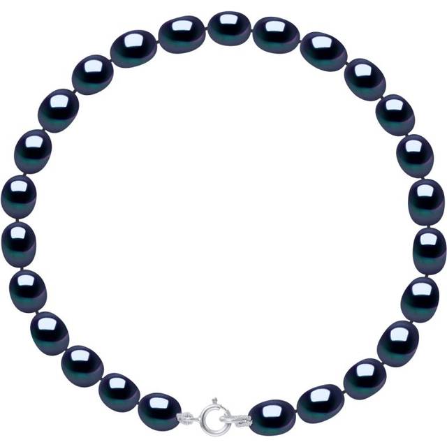Diadema Womens - Bracelet - Real Freshwater Pearls - Black - White Gold - One Size