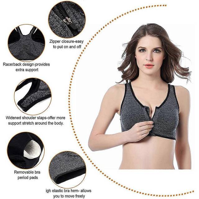 (As show, One size) Women&#39;s Zip-Front Sports Bra - Wireless Yoga Bra