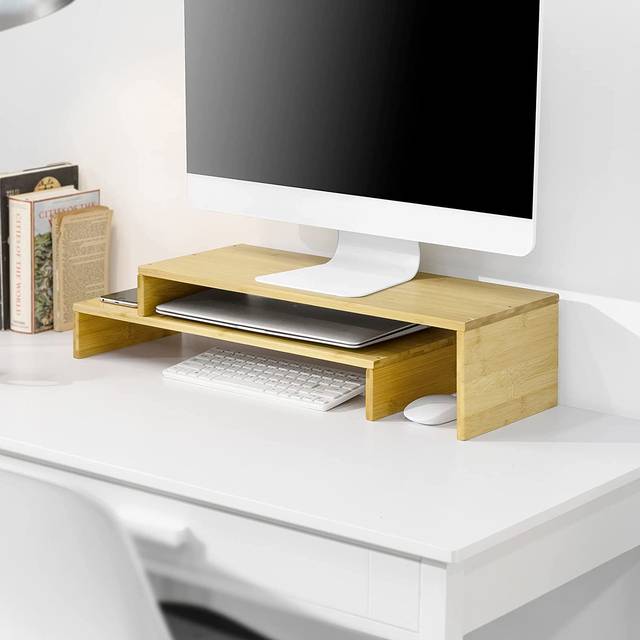 2 Tiers Bamboo Monitor Stand Computer Screen Monitor Stand Monitor Riser Desk Organizer,BBF07-N - Sobuy