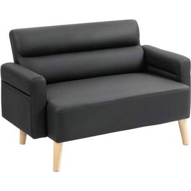 SHEIN HOMCOM 2 Seater Sofa, Modern Faux Leather Couch Settee, Upholstered Small Sofa Loveseat With Wood Legs, Tufted Back For Living Room, Bedroom, Office,